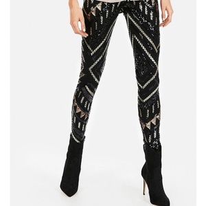 EXPRESS High Waisted Patterned Sequin Leggins